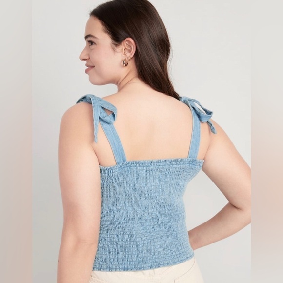 NWT! Old Navy Light Wash Fitted Tie-Shoulder Cropped Jean Corset Cami Top 🤎 - Picture 4 of 9